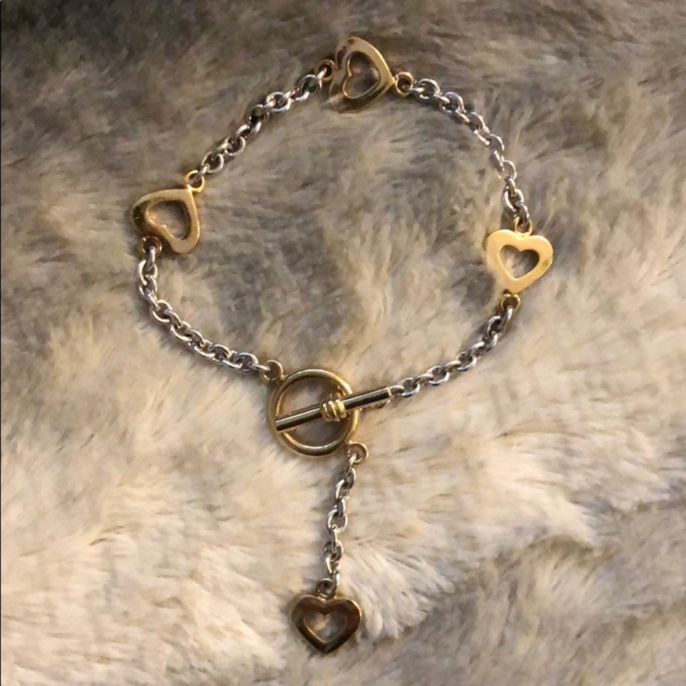 Gold and Silver Heart Chain Bracelet.